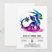 Whimsical Pastel Dragon Digitaal Meisje Verjaardag Kaart (Voorkant / Achterkant)