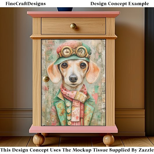 Whimsical Pastel Dressed Teckel EB4R Decoupage Tissuepapier