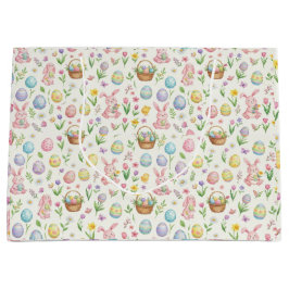 Whimsical Pastel Easter Bunny & Floral Pattern Groot Cadeauzakje