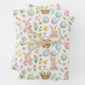 Whimsical Pastel Easter Bunny & Floral Pattern Inpakpapier Vel (In situ)