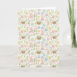 Whimsical Pastel Easter Bunny & Floral Pattern Kaart
