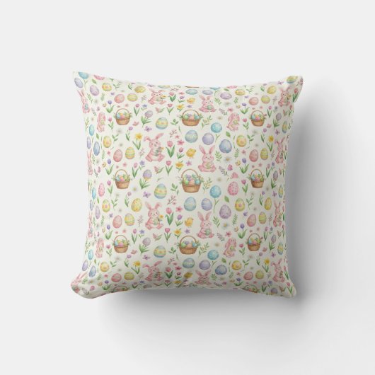 Whimsical Pastel Easter Bunny & Floral Pattern Kussen (Voorkant)