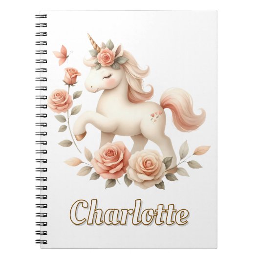 Whimsical pastel eenhoorn met rozen notitieboek (Voorkant)