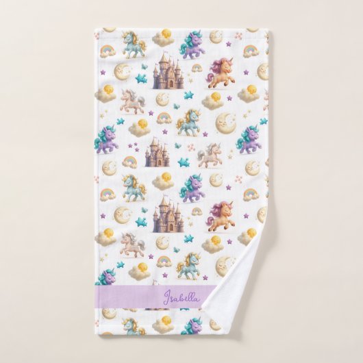 Whimsical Pastel Eenhoorns en kastelen Fantasy Bad Handdoek (Handdoek)