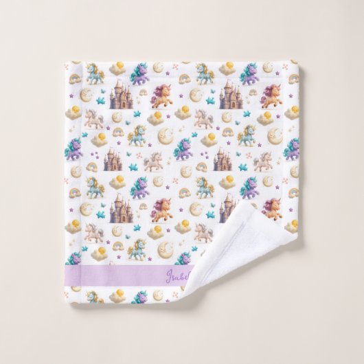 Whimsical Pastel Eenhoorns en kastelen Fantasy Bad Handdoek (Wasdoekje)