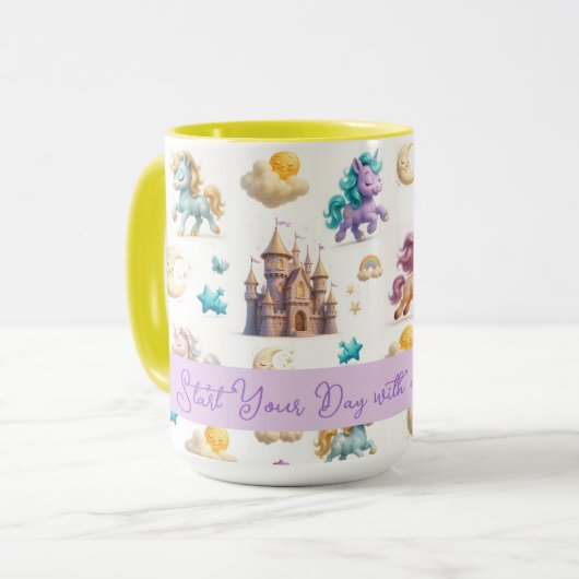Whimsical Pastel Eenhoorns en kastelen Fantasy Mok (Voorkant links)