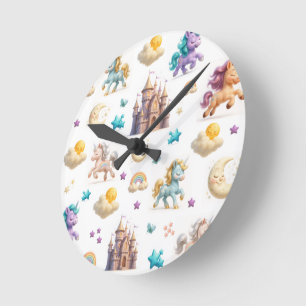 Whimsical Pastel Eenhoorns en kastelen Fantasy Ronde Klok