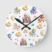 Whimsical Pastel Eenhoorns en kastelen Fantasy Ronde Klok (Voorkant)