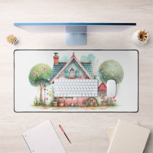 Whimsical Pastel Fairy Tale Cottage Art Bureaumat