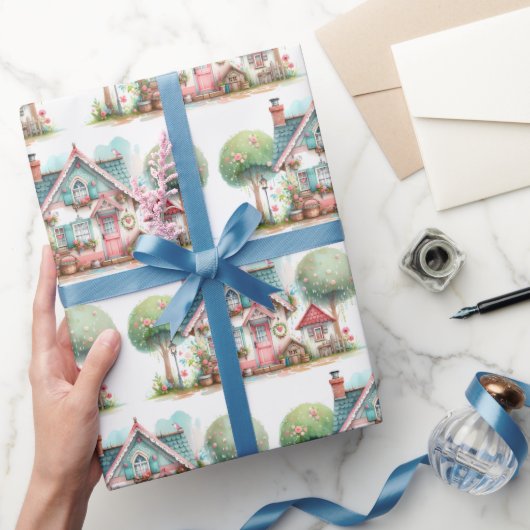 Whimsical Pastel Fairy Tale Cottage Art Cadeaupapier (Geschenken)