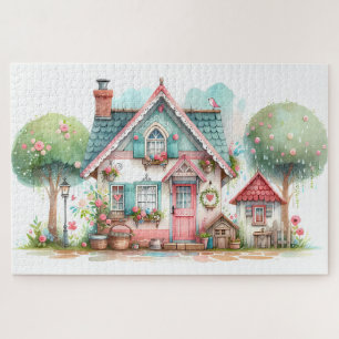 Whimsical Pastel Fairy Tale Cottage Art Legpuzzel
