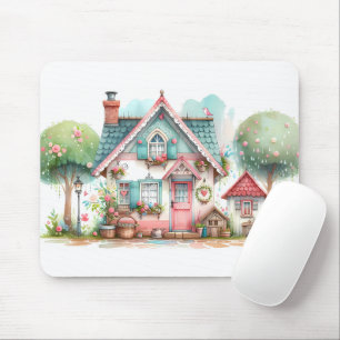 Whimsical Pastel Fairy Tale Cottage Art Muismat