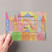 Whimsical Pastel Fairytale Castle Birthday Acryl Uitnodigingen (Insitu (Draagbaar))