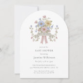 Whimsical pastel floral Baby Shower QR code Kaart (Voorkant)