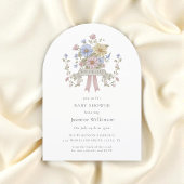 Whimsical pastel floral Baby Shower QR code Kaart