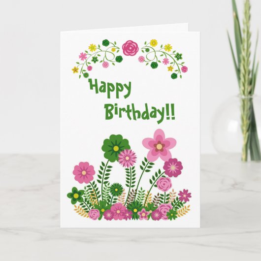 Whimsical Pastel Floral Happy Birthday Kaart (Voorkant)