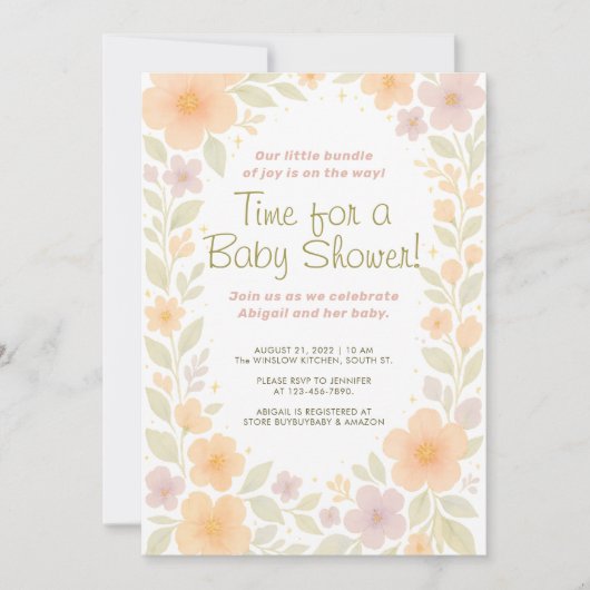 Whimsical Pastel Floral Waterverf Baby shower Kaart (Voorkant)