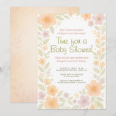 Whimsical Pastel Floral Waterverf Baby shower Kaart (Voorkant / Achterkant)