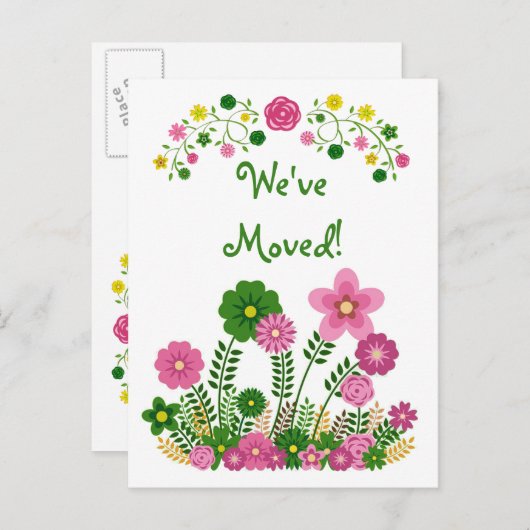 Whimsical Pastel Floral "We hebben verhuisd" Brief Aankondigingskaart (Voorkant / Achterkant)