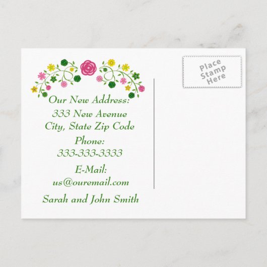 Whimsical Pastel Floral "We hebben verhuisd" Brief Aankondigingskaart (Achterkant)