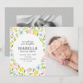 Whimsical Pastel Flowers Baby Foto Geboorte Aankondiging (Voorkant / Achterkant)