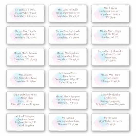Whimsical Pastel Gasten Individuele namen Adressen Sticker (Voorkant)