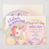 Whimsical Pastel Geloof In Eenhoorns 1e Verjaardag Kaart (Voorkant / Achterkant)