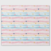 Whimsical Pastel Gestreept Hart en Sterrenpatroon Cadeaupapier (Vlak)