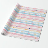Whimsical Pastel Gestreept Hart en Sterrenpatroon Cadeaupapier (Uitgerold)