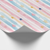 Whimsical Pastel Gestreept Hart en Sterrenpatroon Cadeaupapier (Hoek)