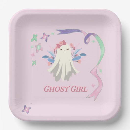 Whimsical Pastel Ghost Girl Halloween Party Papieren Bordje (Voorkant)