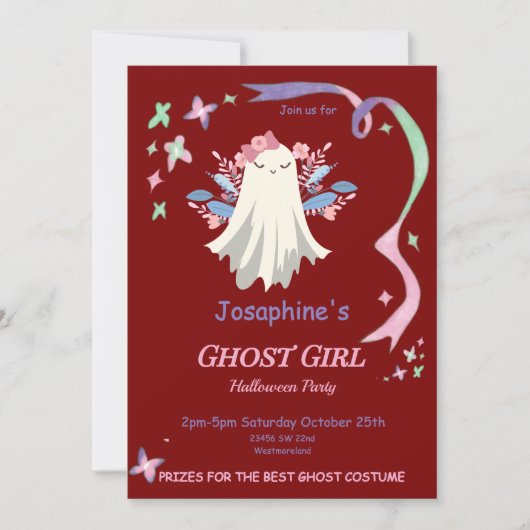 Whimsical Pastel Ghost Girl Halloween Party Uitnod (Voorkant)
