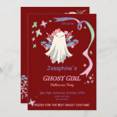 Whimsical Pastel Ghost Girl Halloween Party Uitnod (Voorkant / Achterkant)