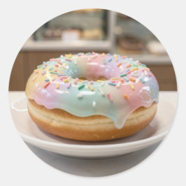 Whimsical Pastel Glas Glazuur Donut Glanzend   Ronde Sticker