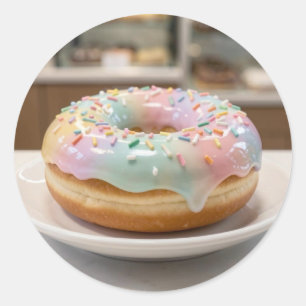 Whimsical Pastel Glas Glazuur Donut Glanzend   Ronde Sticker