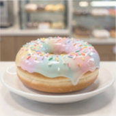 Whimsical Pastel Glas Glazuur Donut Glanzend Sticker (Voorkant)