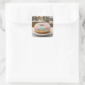 Whimsical Pastel Glas Glazuur Donut Glanzend Vierkante Sticker (Tas)