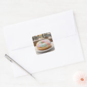Whimsical Pastel Glas Glazuur Donut Glanzend Vierkante Sticker (Envelop)