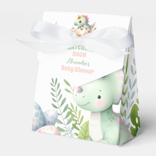 Whimsical Pastel Hatching Soon Dino Baby shower Bedankdoosjes (Voorkant Zijde)