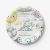 Whimsical Pastel Hatching Soon Dino Baby shower Papieren Bordje (Voorkant)