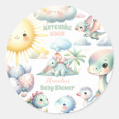 Whimsical Pastel Hatching Soon Dino Baby shower Ronde Sticker (Voorkant)