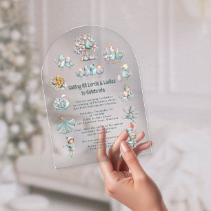 Whimsical Pastel Illustratie 12 dagen van Kerstmis Acryl Uitnodigingen