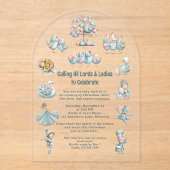 Whimsical Pastel Illustratie 12 dagen van Kerstmis Acryl Uitnodigingen (Voorkant)