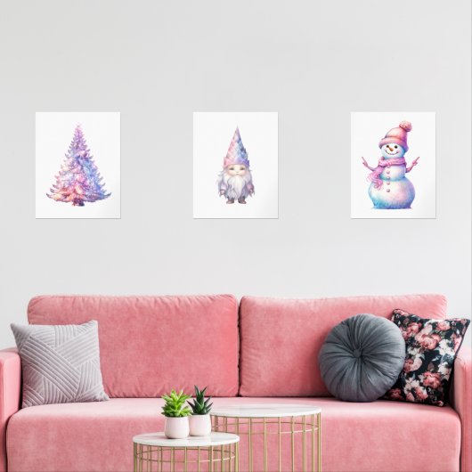 Whimsical Pastel Kerstmis Print Set (Woonkamer)