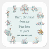 Whimsical Pastel Kleuren 12 Dagen van Kerstmis Vierkante Sticker (Voorkant)