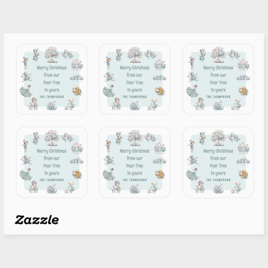 Whimsical Pastel Kleuren 12 Dagen van Kerstmis Vierkante Sticker (Vel)
