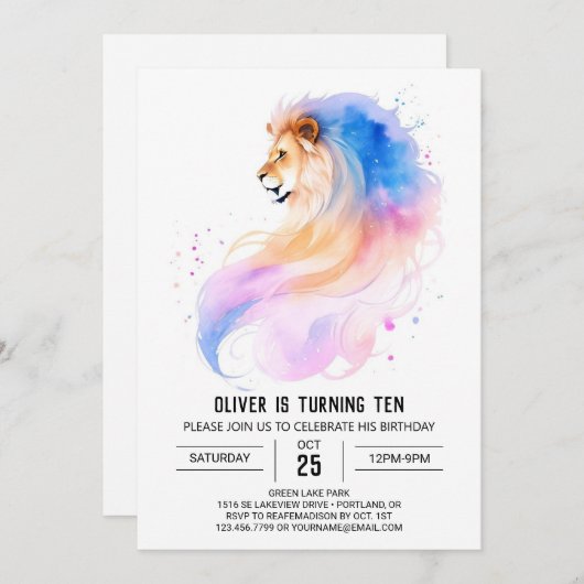 Whimsical Pastel Lion Verjaardag Kaart (Voorkant / Achterkant)