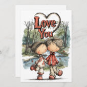 Whimsical Pastel Love Couple Drawing Feestdagenkaart (Voorkant / Achterkant)