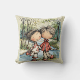 Whimsical Pastel Love Couple Drawing Kussen