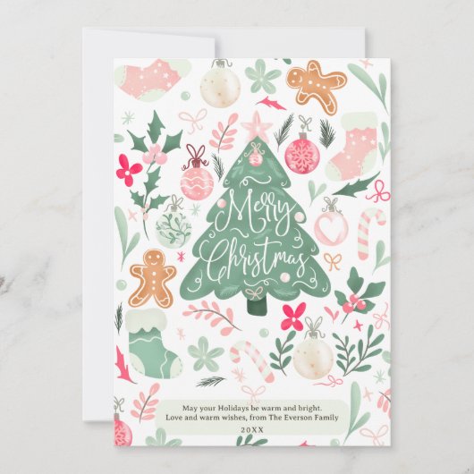 Whimsical Pastel Merry Christmas 4 foto's Feestdagenkaart (Voorkant)